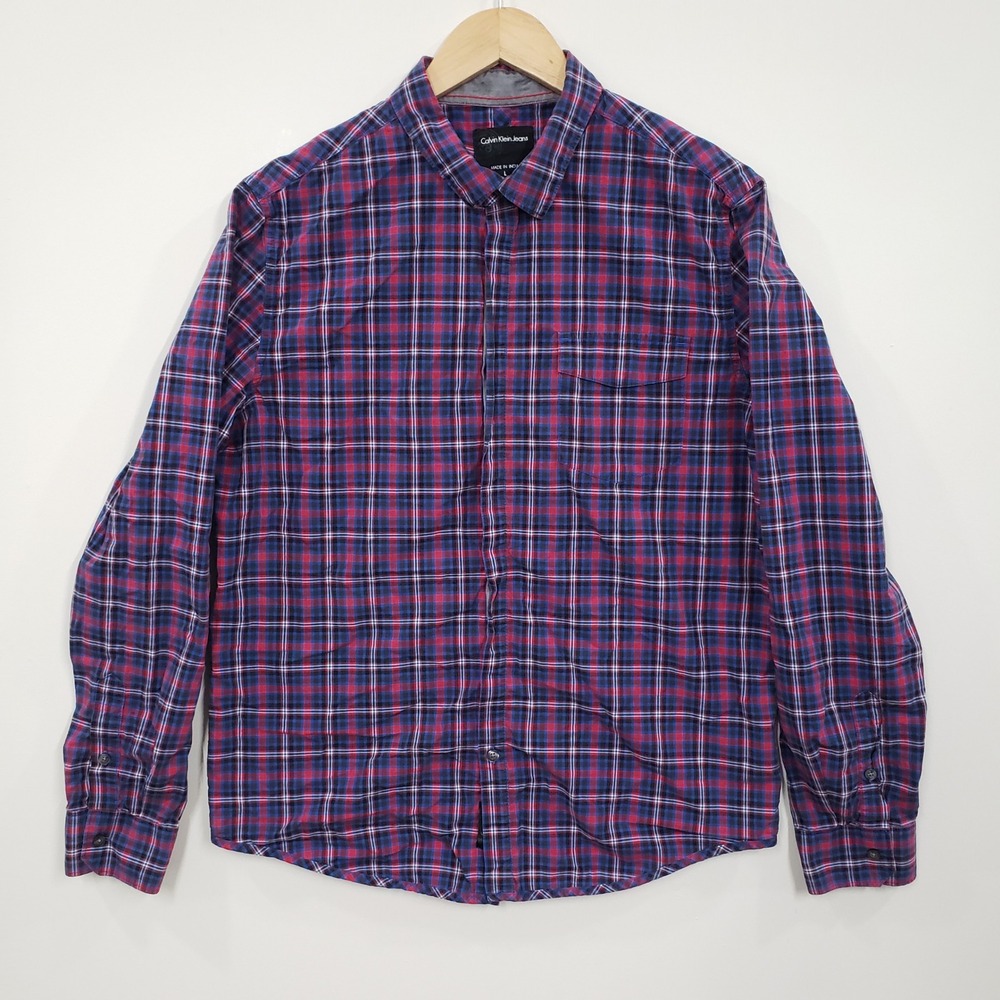 Calvin Klein Jeans‎ Button Down Shirt Mens Large Plaid Long Sleeve Cotton Office
